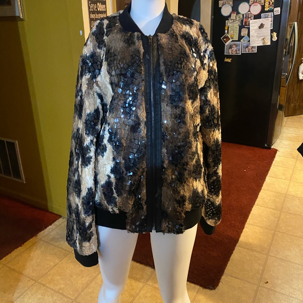 Fabulous fur sequins leopard faux fur jacket